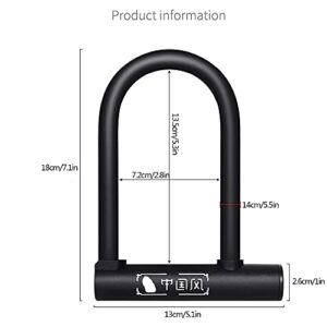 zxz Bike U Lock with Cable, Heavy Duty Bicycle Combination Secure U Locks, 14mm Shackle 12mm x1.2m Cable Anti Theft and Mounting Bracket, for Bikes Motorcycle etc