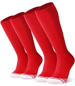 fitrell 2 pack baseball soccer softball socks for youth men & women over-the-calf knee high socks sports tube socks, red, medium