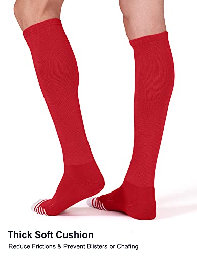 FITRELL 2 Pack Baseball Soccer Softball Socks for Youth Men & Women Over-the-Calf Knee High Socks Sports Tube Socks, Red, Medium