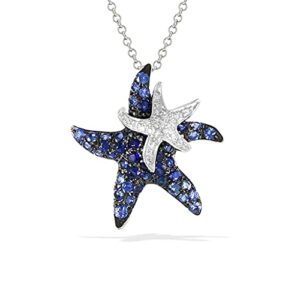 14k White Gold Over Blue Sapphire And Diamond Starfish Pendant Necklace Sterling Silver