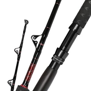 fiblink saltwater fishing trolling rod 1-piece heavy duty roller rod big name fishing pole with roller guides (80-120lb,5'6"-upgrades)