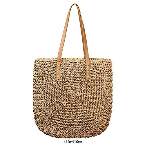 Straw Bag Handwoven Summer Beach Shoulder Bag Rattan Crossbody Purse Top Handle Bag Woven Tote for Women Gilrls (Beige)