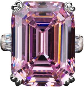 fzo fashion zircon ring 925 sterling silver cz ring princess cut square simulated diamond ring engagement wedding ring promise ring for women st.245 pink, 6