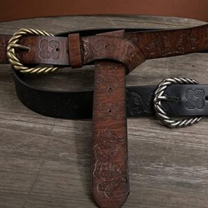 HiiFeuer Viking Fenrir Embossed Faux Leather Buckle Belt, Medieval Knight Belt (Brown)