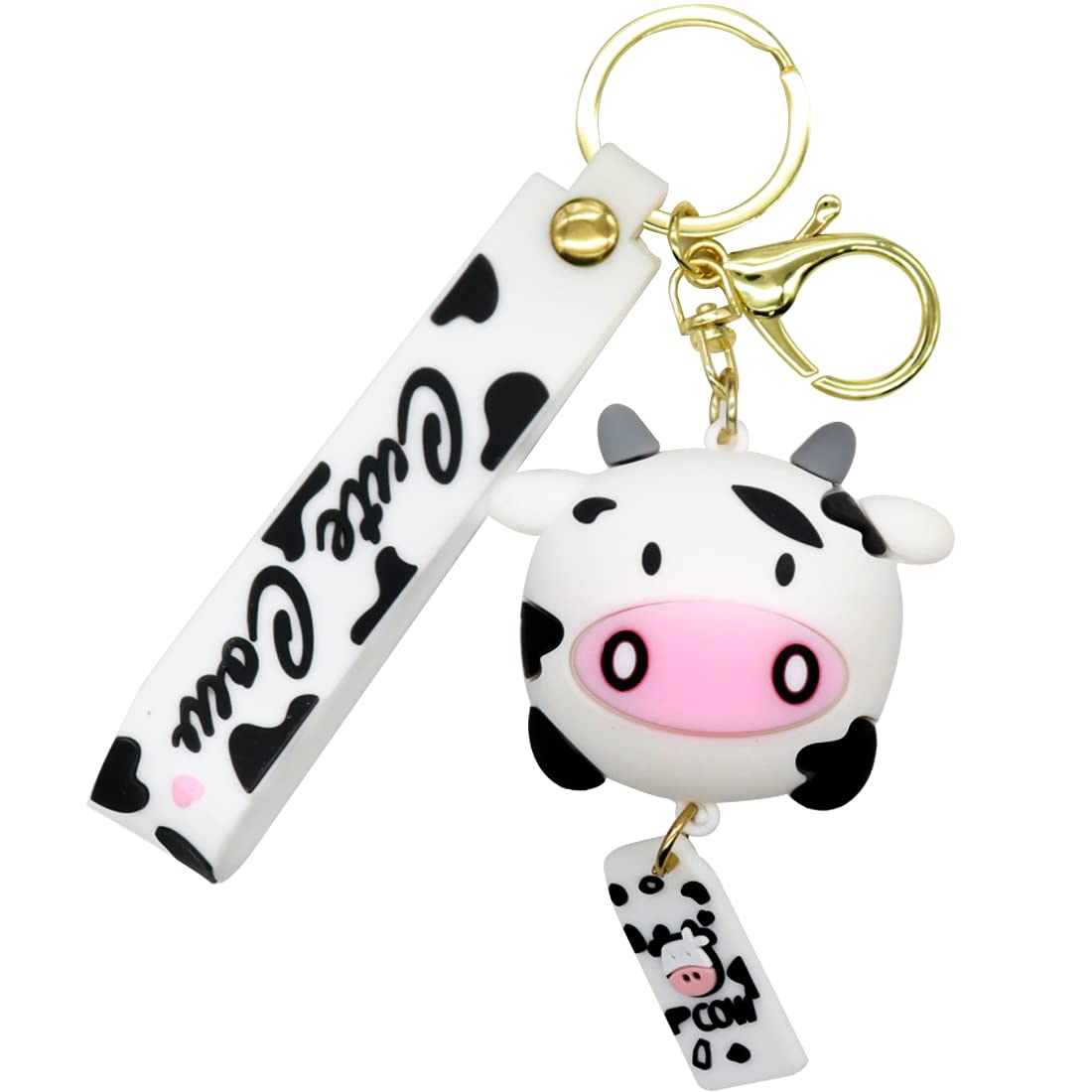 Sviiok SHANGPIN Cow Keychain,Farm Gift,Car Accessories,Cute Print Decor for Women Car Keys, White, 9 * 5