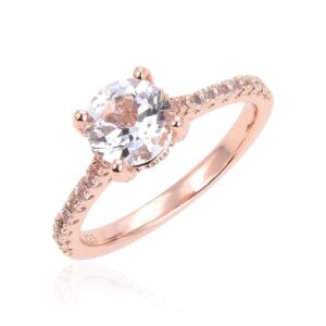 fine color jewels 1.30 carat round rose gold white topaz solitaire cute rings for women in 925 sterling silver- rose gold ring (size 5, 6, 7, 8)