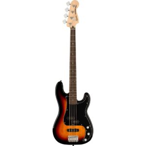 squier by fender precision bass guitar kit, affinity series, laurel fingerboard, 3-color sunburst, poplar body, with guitar bag and rumble 15 amp bass amp, cable, guitar strap and more