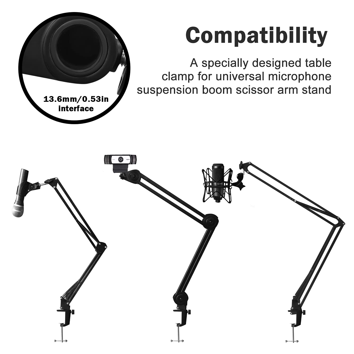 Mictop Heavy-duty Metal Table Mounting C Clamp for Microphone Suspension Boom Scissor Arm Stand Holder with Adjustable Positioning Screw Fits Up to 2.2 in/5.6cm Table Thickness, 4PCS