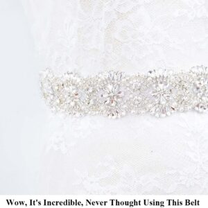 Partisout Rhinestone Bridal Belt Wedding for Bride Dress Rhinestone Belts for Dresses for Wedding Dress Silver Belt. (Silver 310)