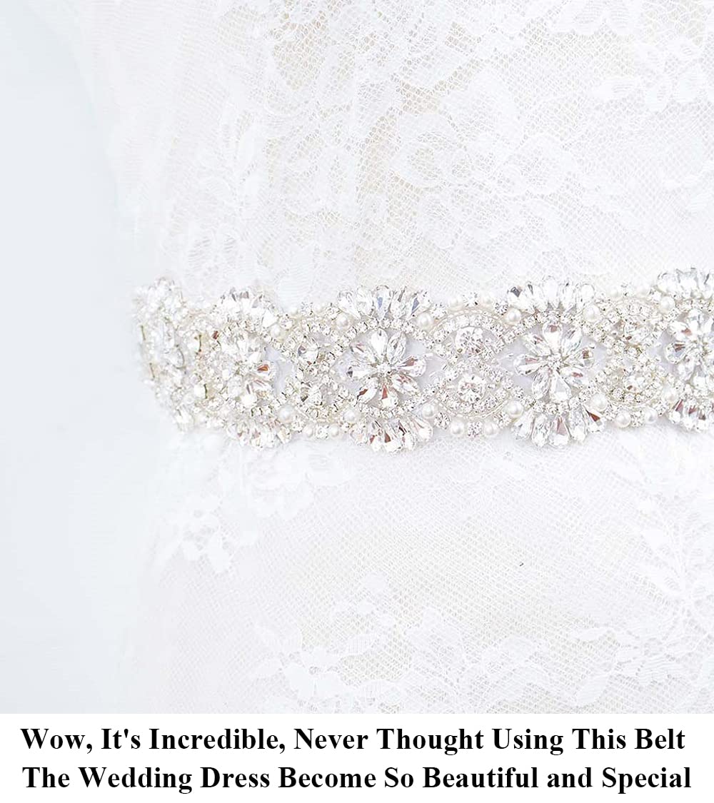 Partisout Rhinestone Bridal Belt Wedding for Bride Dress Rhinestone Belts for Dresses for Wedding Dress Silver Belt. (Silver 310)