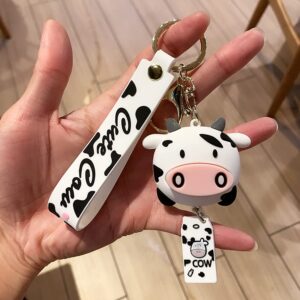 Sviiok SHANGPIN Cow Keychain,Farm Gift,Car Accessories,Cute Print Decor for Women Car Keys, White, 9 * 5