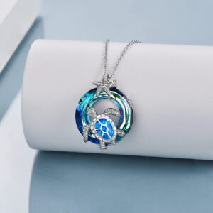 POTOPYY Turtle Necklace Sterling Silver Sea Turtle Necklaces for Women Crystal Sea Turtle Tortoise Pendant Ocean Necklace Jewelry, Sea Turtle Gifts for Women Mom Daughter Grandma Wife Birthday Anniversary Christmas, 18+2 Inch