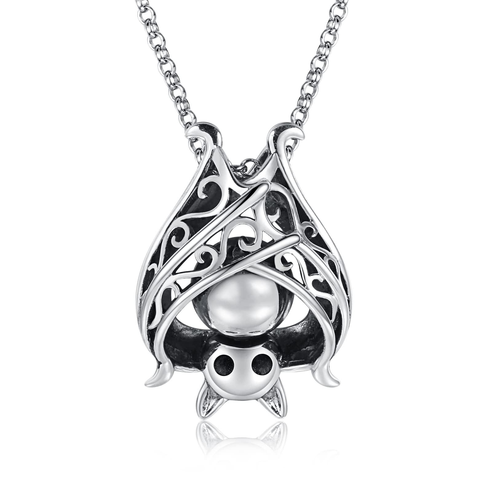 APOTIE Vampire Bat Urn Necklace for Ashes 925 Sterling Silver Goth Cremation Jewelry Memorial Keepsake Pendant for The Loved One