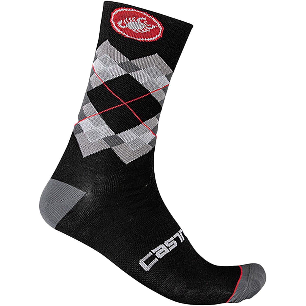 Castelli Rombo 18 Sock Black/Dark Gray/Red, L/XL - Men's