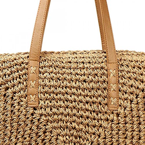 Straw Bag Handwoven Summer Beach Shoulder Bag Rattan Crossbody Purse Top Handle Bag Woven Tote for Women Gilrls (Beige)