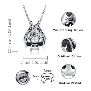 APOTIE Vampire Bat Urn Necklace for Ashes 925 Sterling Silver Goth Cremation Jewelry Memorial Keepsake Pendant for The Loved One