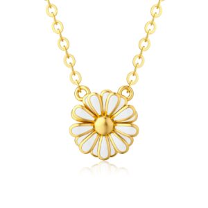 wsx 14k daisy necklace for women white daisy charm pendant for her fine jewelry birthday gift, 16+1+1 inches