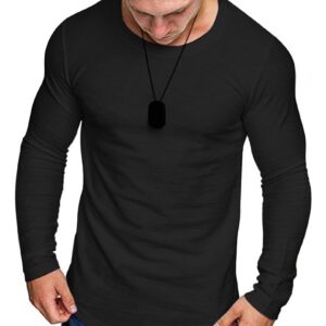 COOFANDY Men 2 Pack Muscle Fitted T Shirt Gym Workout Athletic Long Sleeves Tee Black/White