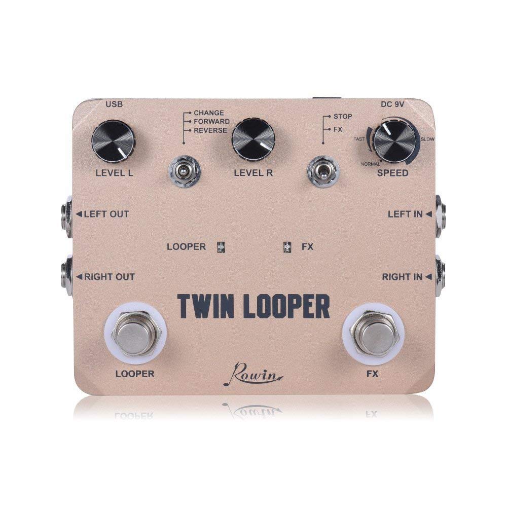 Rowin Twin Looper Station Guitar Effect Pedal with 9V DC 1A Pedal Power Supply