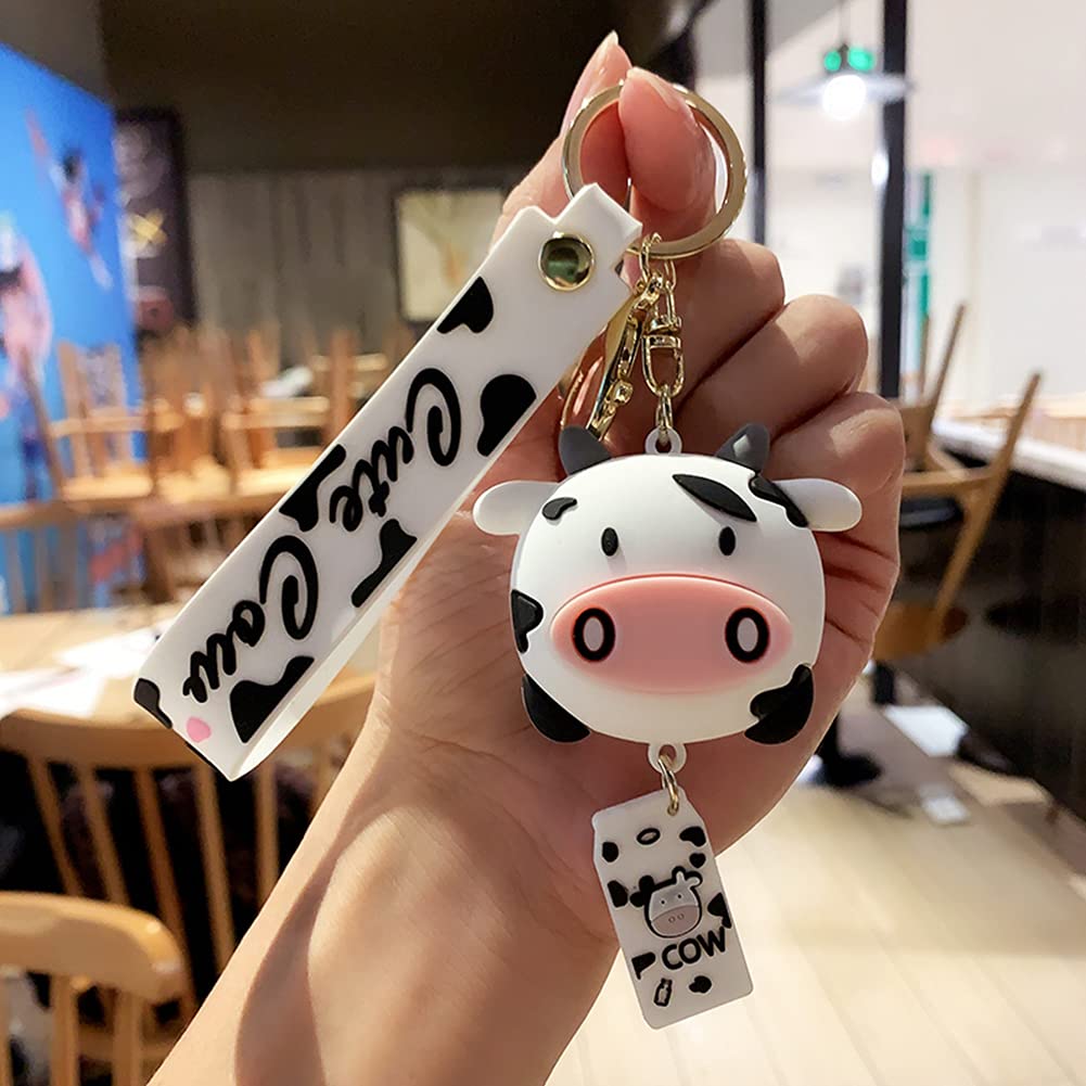 Sviiok SHANGPIN Cow Keychain,Farm Gift,Car Accessories,Cute Print Decor for Women Car Keys, White, 9 * 5