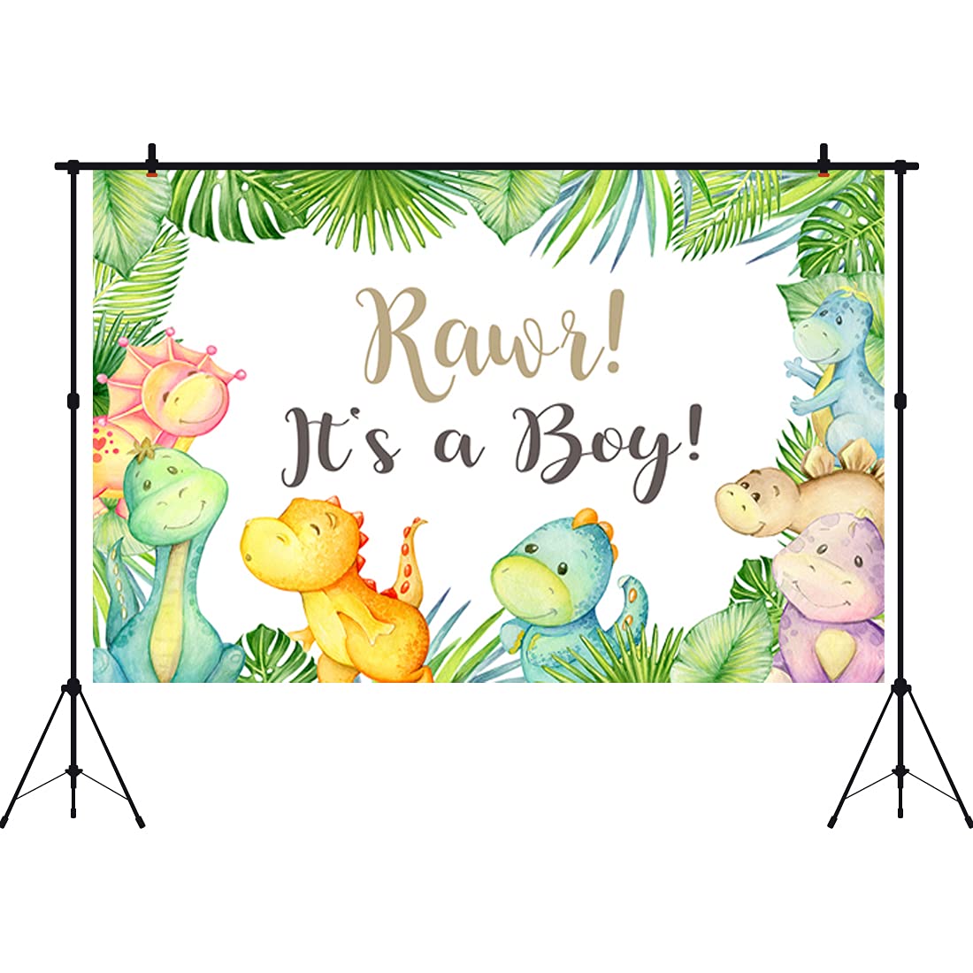 Aperturee Dinosaur It's a boy Baby Shower Backdrop 5x3ft Oh Boy Tropical Palm Leaves Jungle Photography Background Kids Newborn Cake Table Banner Party Decoration Photo Booth Studio Props Favors