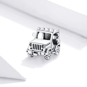 BISAER 925 Sterling Silver Car Charms Vehicle Travel Beads Charm for Bracelets Jewelry Gifts