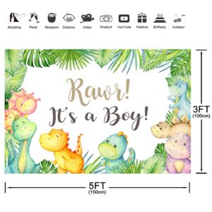 Aperturee Dinosaur It's a boy Baby Shower Backdrop 5x3ft Oh Boy Tropical Palm Leaves Jungle Photography Background Kids Newborn Cake Table Banner Party Decoration Photo Booth Studio Props Favors