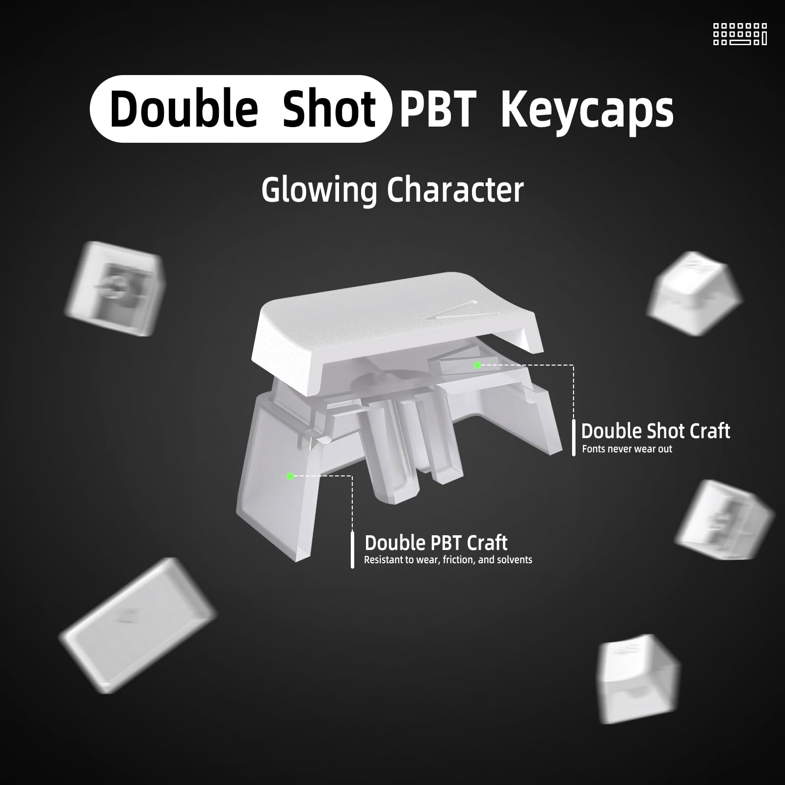 108 Key Double Shot PBT Pudding Keycaps with Translucent Layer Keycap Puller for Standard Full 104Key Compact 61Key/68Key/87Key/96Key Mechanical Keyboard MX Switch DIY Keycap(White Keycaps)