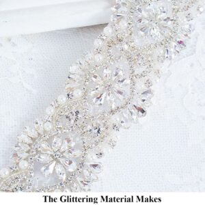 Partisout Rhinestone Bridal Belt Wedding for Bride Dress Rhinestone Belts for Dresses for Wedding Dress Silver Belt. (Silver 310)