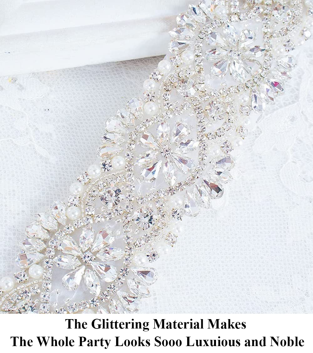 Partisout Rhinestone Bridal Belt Wedding for Bride Dress Rhinestone Belts for Dresses for Wedding Dress Silver Belt. (Silver 310)