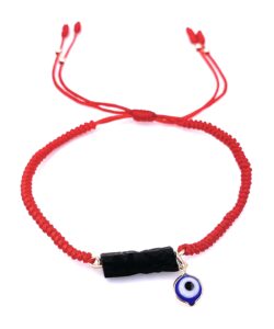 leslie boules red thread genuine azabache hand bracelet with small blue evil eye connector handmade jewelry