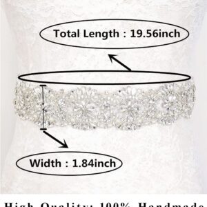 Partisout Rhinestone Bridal Belt Wedding for Bride Dress Rhinestone Belts for Dresses for Wedding Dress Silver Belt. (Silver 310)