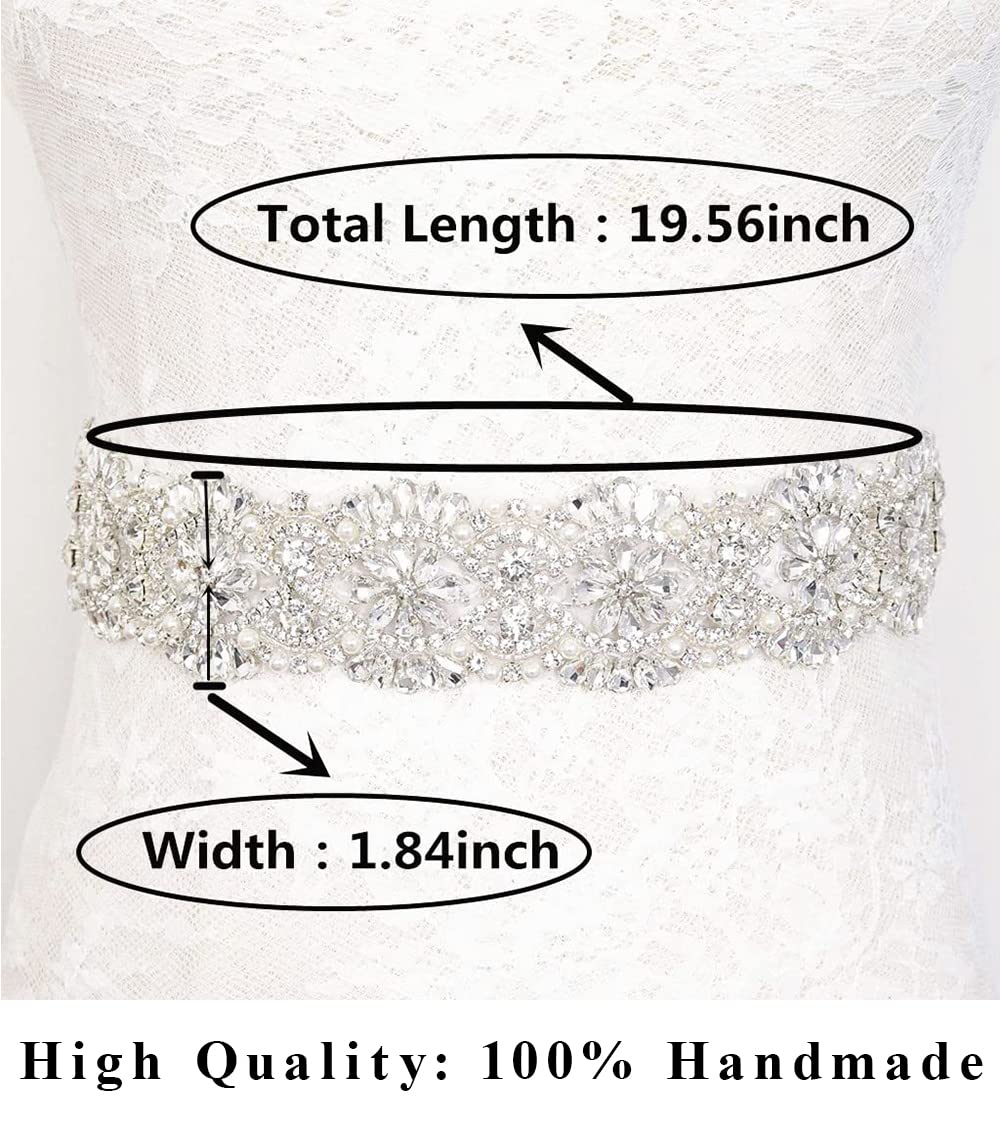 Partisout Rhinestone Bridal Belt Wedding for Bride Dress Rhinestone Belts for Dresses for Wedding Dress Silver Belt. (Silver 310)