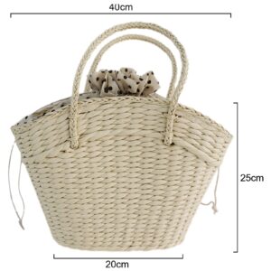 rismart Women Summer Beach handbag Handmade Straw Tote Bag for Vacation Picnic Daily Beige