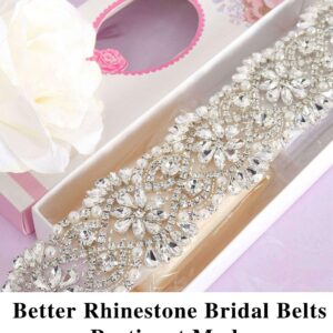 Partisout Rhinestone Bridal Belt Wedding for Bride Dress Rhinestone Belts for Dresses for Wedding Dress Silver Belt. (Silver 310)