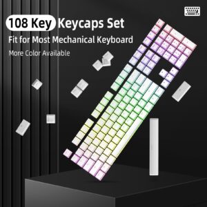 108 Key Double Shot PBT Pudding Keycaps with Translucent Layer Keycap Puller for Standard Full 104Key Compact 61Key/68Key/87Key/96Key Mechanical Keyboard MX Switch DIY Keycap(White Keycaps)