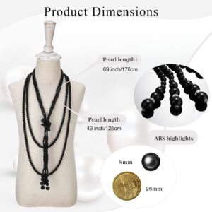 Hicarer Women's Pearl Necklace, 69 Inch Layered Strands with 2 Pieces 49 Inch Knotted Necklace, Black (ABS Material, Simulated Pearl)