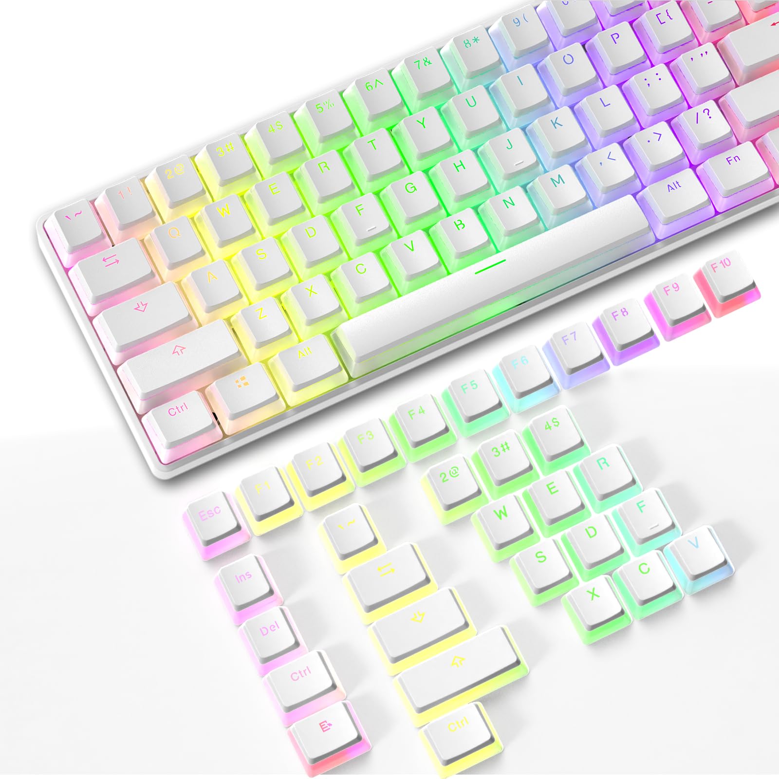 108 Key Double Shot PBT Pudding Keycaps with Translucent Layer Keycap Puller for Standard Full 104Key Compact 61Key/68Key/87Key/96Key Mechanical Keyboard MX Switch DIY Keycap(White Keycaps)