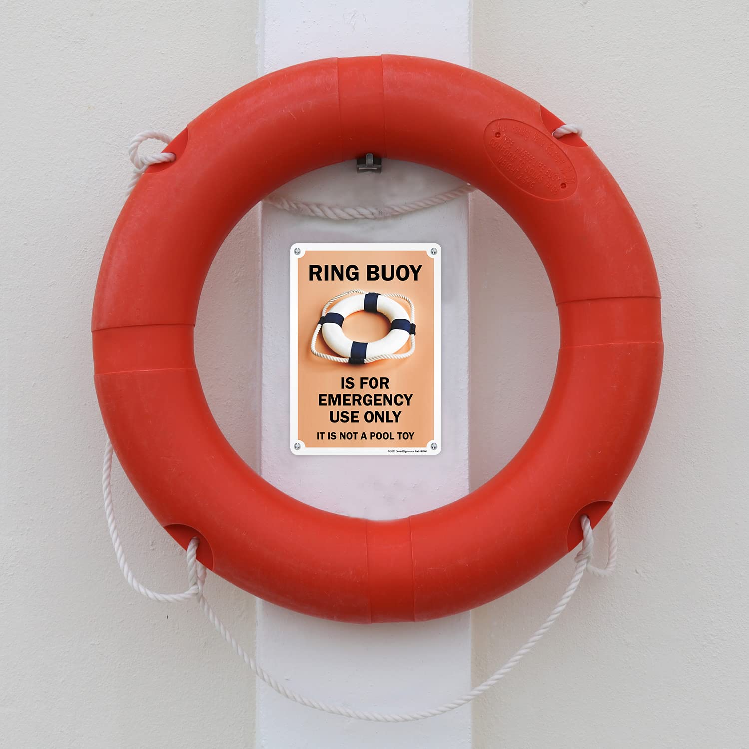 SmartSign 14 x 10 inch “Ring Buoy For Emergency Use Only, Not A Pool Toy” Metal Sign, Screen Printed, 40 mil Laminated Rustproof Aluminum, Brown, Black and White, Made in USA