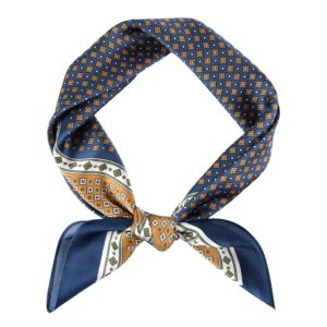 GERINLY Silk Square Neck Scarf for Men Vintage Kerchief Classic Grid Cravat Elegant Gentleman Neckerchief for Costume (Navy)