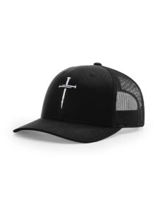 nail cross jesus christ christian embroidered richardson 112 trucker cap hat black/black