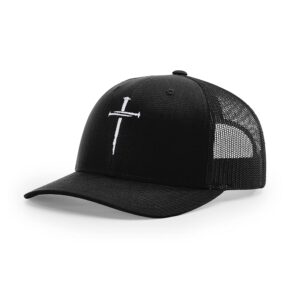 Nail Cross Jesus Christ Christian Embroidered Richardson 112 Trucker Cap Hat Black/Black