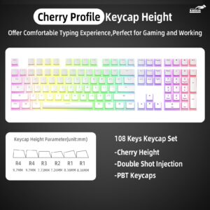 108 Key Double Shot PBT Pudding Keycaps with Translucent Layer Keycap Puller for Standard Full 104Key Compact 61Key/68Key/87Key/96Key Mechanical Keyboard MX Switch DIY Keycap(White Keycaps)