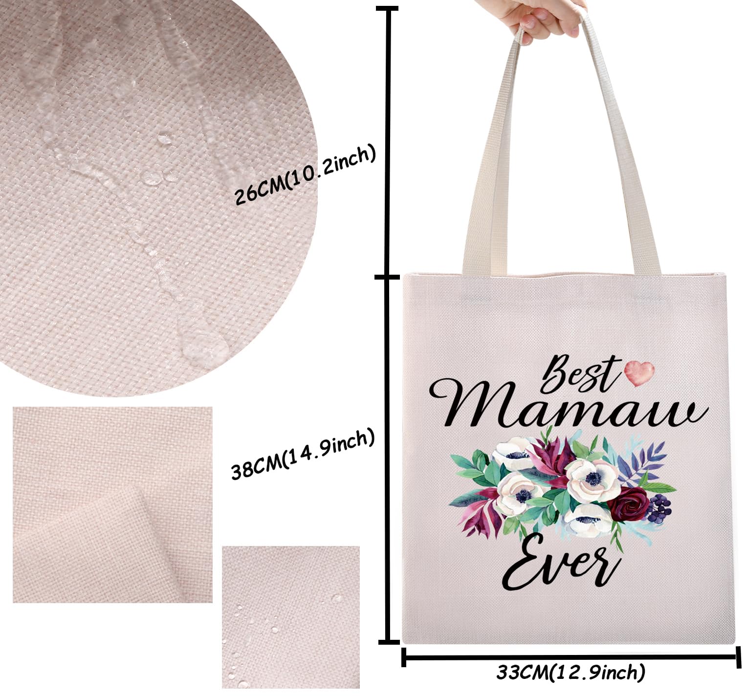 TSOTMO Grandma Gift Mamaw Canvas Tote Bag Best Mamaw Ever Gift Mother's Day Gift (Mamaw canvas)