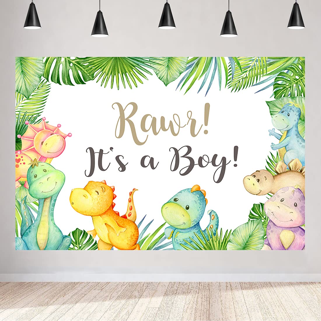 Aperturee Dinosaur It's a boy Baby Shower Backdrop 5x3ft Oh Boy Tropical Palm Leaves Jungle Photography Background Kids Newborn Cake Table Banner Party Decoration Photo Booth Studio Props Favors