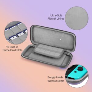 TNP Carrying Case For Nintendo Switch - Easy Carry Switch OLED Travel Case With Removable Wristlet Strap, Slim Case for Nintendo Switch with 10 Game Card Storage & 4x Thumb Grip Caps, Pink Purple