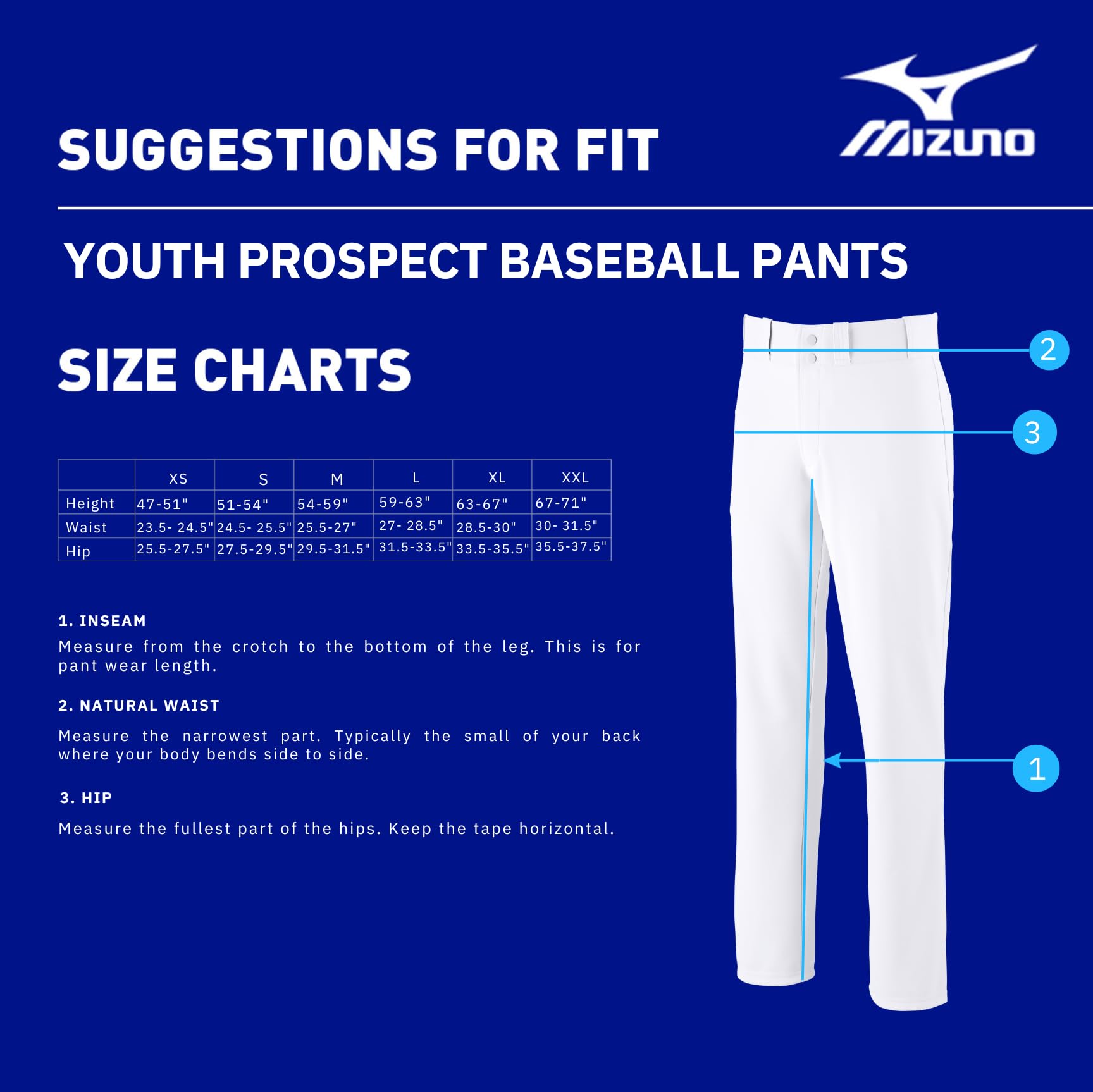 Mizuno Boys Youth Prospect Baseball Pant, White, Large US