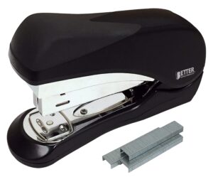 better office products heavy duty easy grip stapler, effortless, with 1,000 regular 1/4" staples, high capacity compact palm of your hand size, ergonomic soft grip