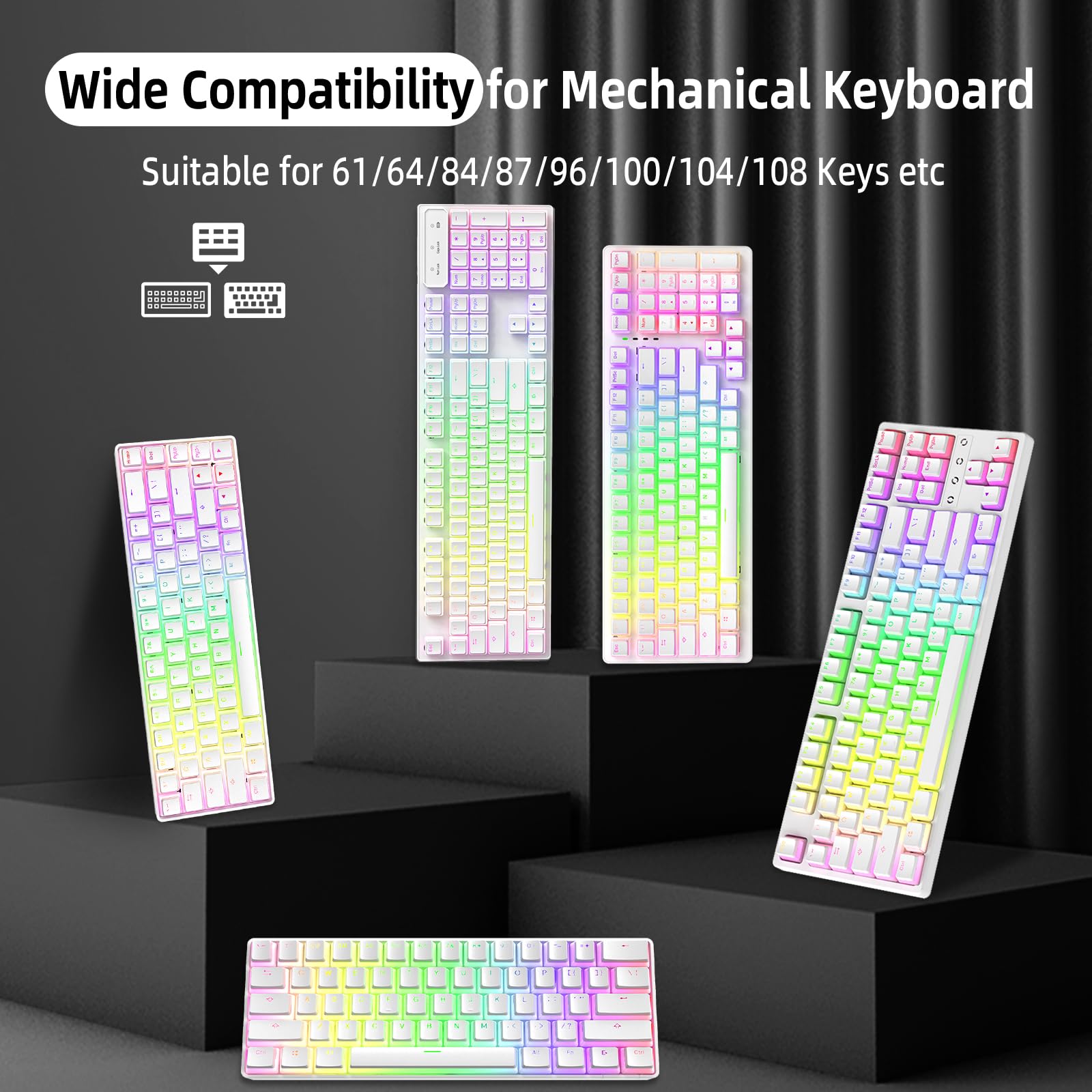 108 Key Double Shot PBT Pudding Keycaps with Translucent Layer Keycap Puller for Standard Full 104Key Compact 61Key/68Key/87Key/96Key Mechanical Keyboard MX Switch DIY Keycap(White Keycaps)