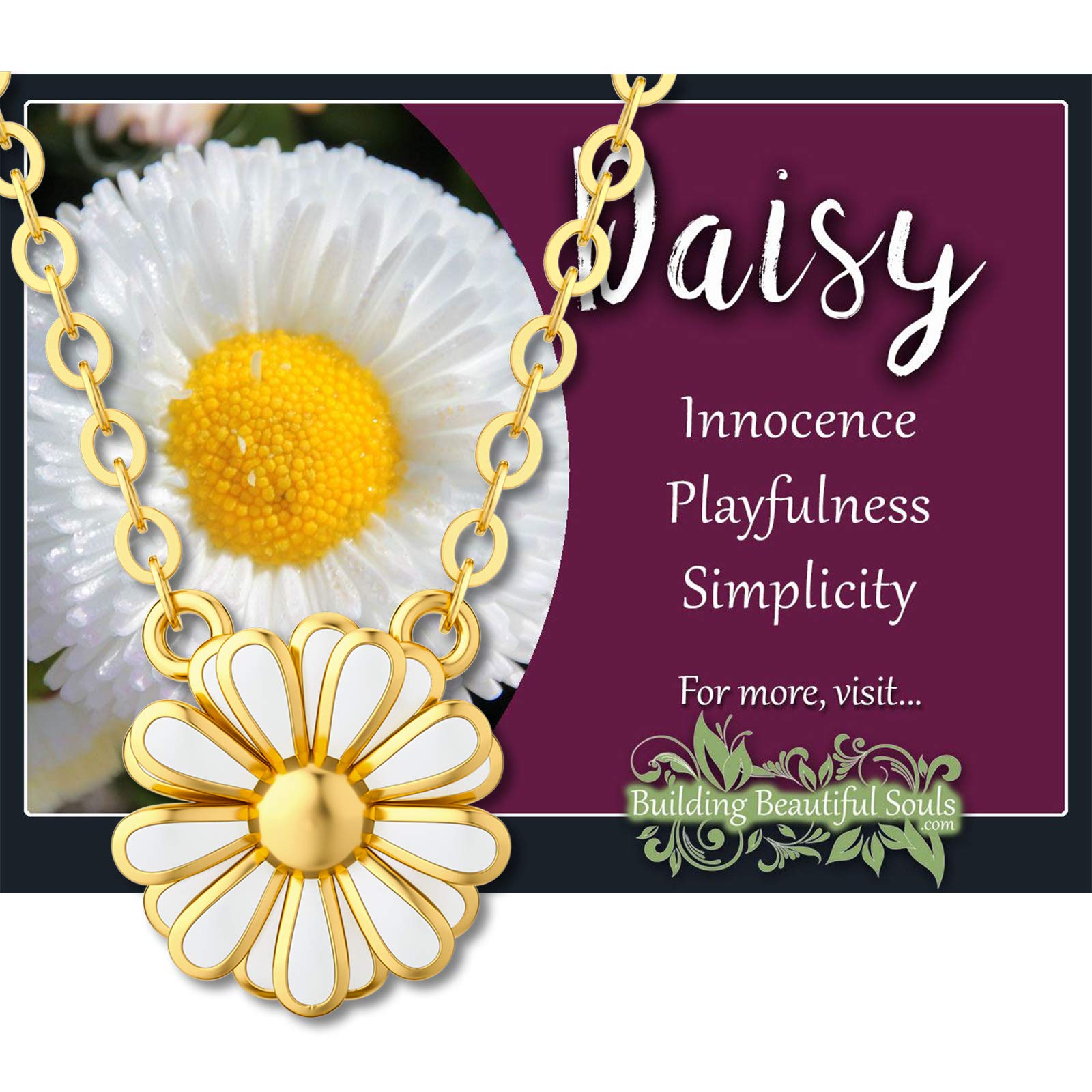 WSX 14K Daisy Necklace for Women White Daisy charm Pendant for Her Fine Jewelry Birthday Gift, 16+1+1 inches